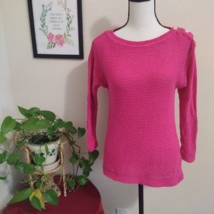 Chaps Womens Sweater Size Medium Pink Boat Neck Loose Weave